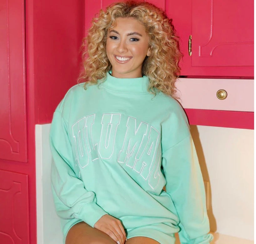 LULUMAC 1002 STITCH MOCKNECK TERRY CLOTH TOP-SEAFOAM