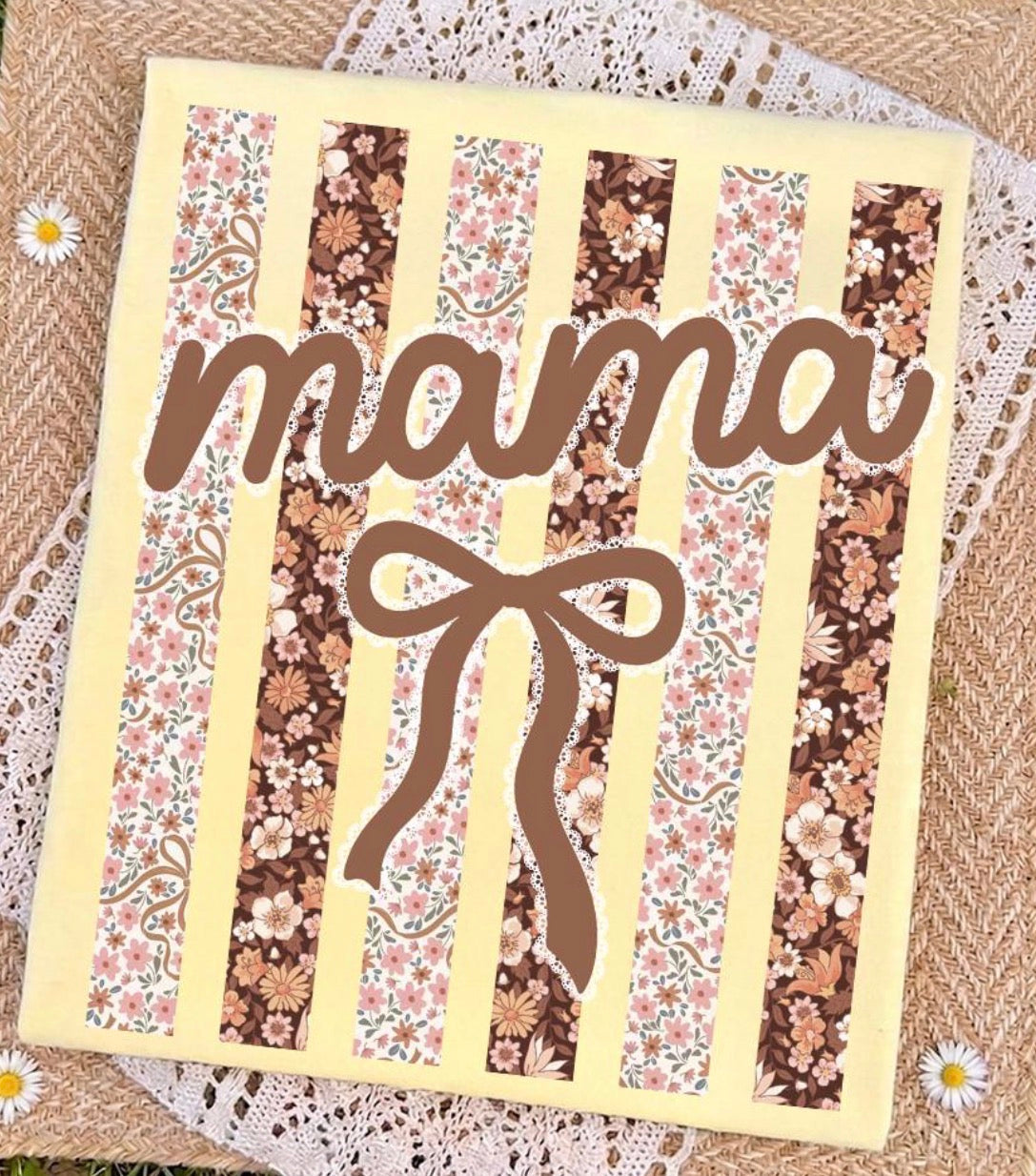 Mama Brown Floral Bow Stripe Tee
