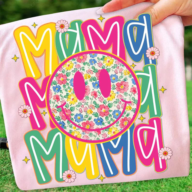 Mama Smiley Floral Gildan Tee