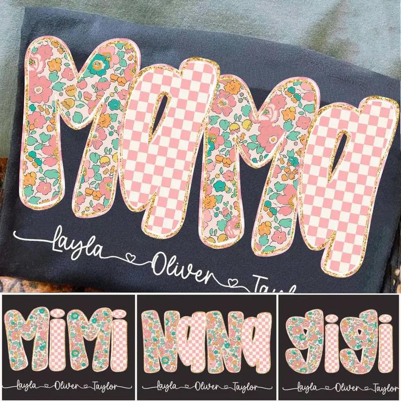 Peach Green Floral Check CC Tee