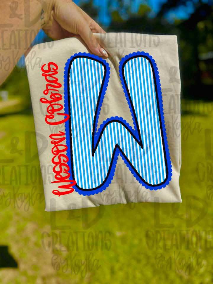 ANY TEAM SeerSucker Mascot Big Letter Gildan Tee