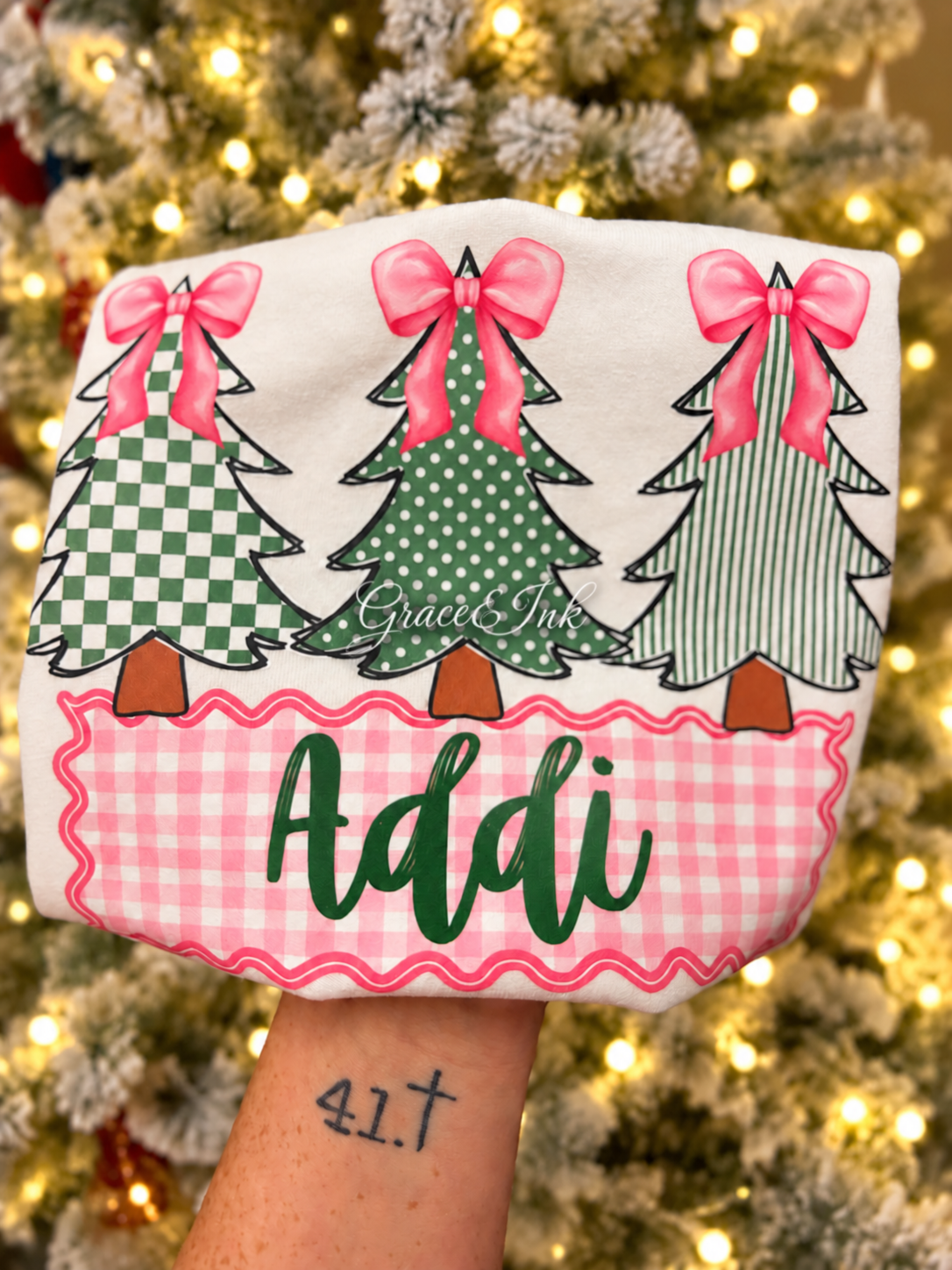 Gingham Plate Trees Tee Girl