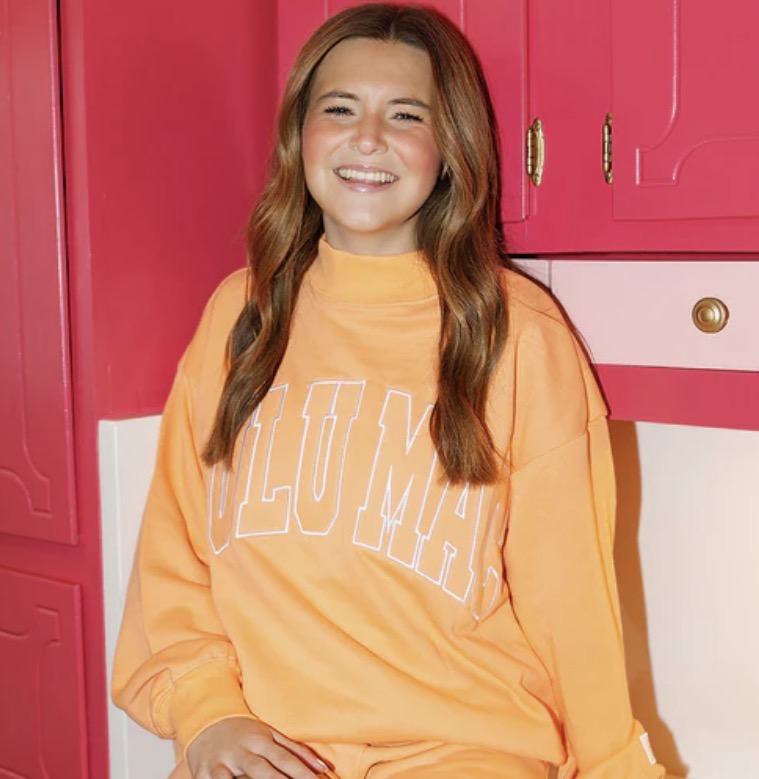 LULUMAC 1002 STITCH MOCKNECK TERRY CLOTH TOP-ORANGE