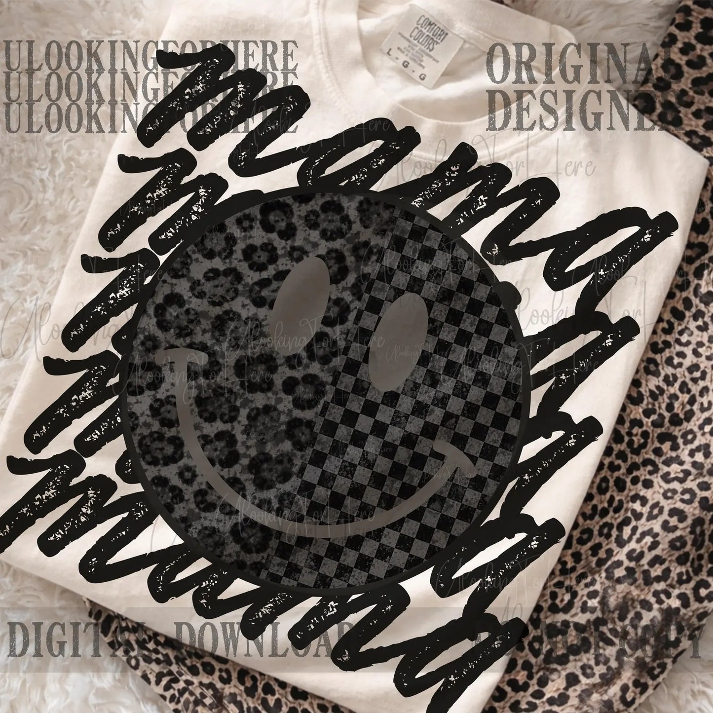 Mama Smiley BLK Leopard Check CC Tee