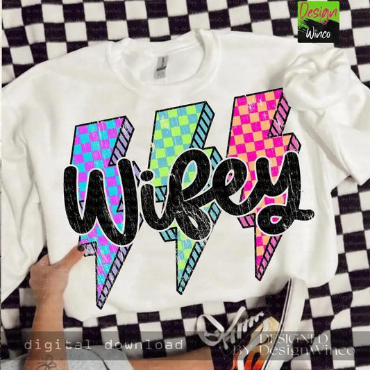 Wifey Bolt Checkered  Gildan Tee