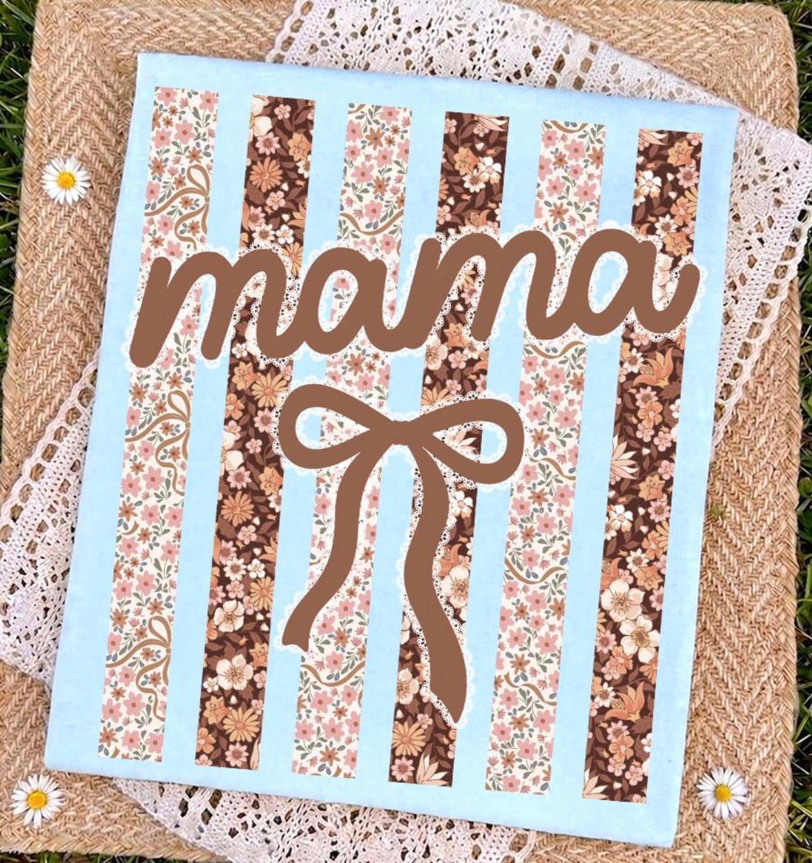 Mama Brown Floral Bow Stripe   Tee