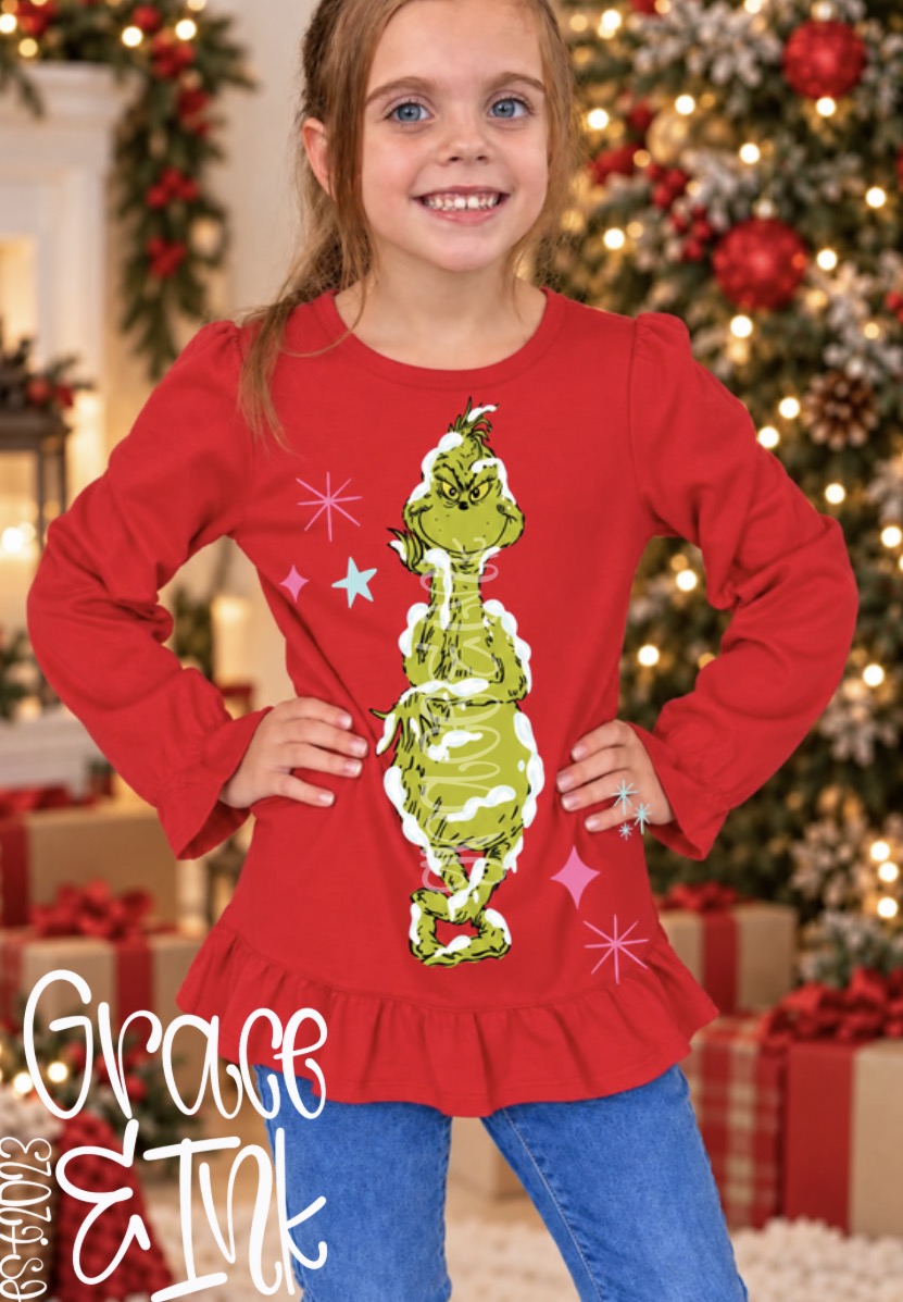 Ruffle Long Sleeve Green Man Tee