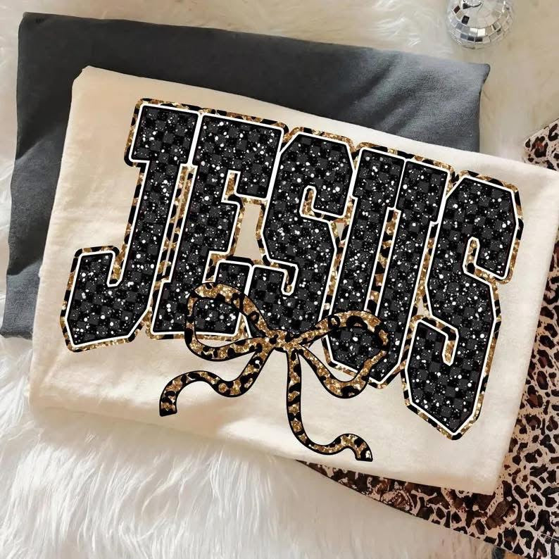 Jesus Leopard Bow Gildan Tee