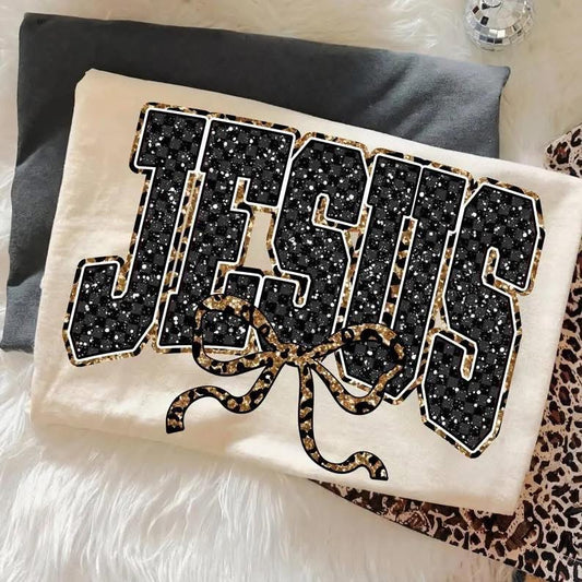 Jesus Leopard Bow Gildan Tee