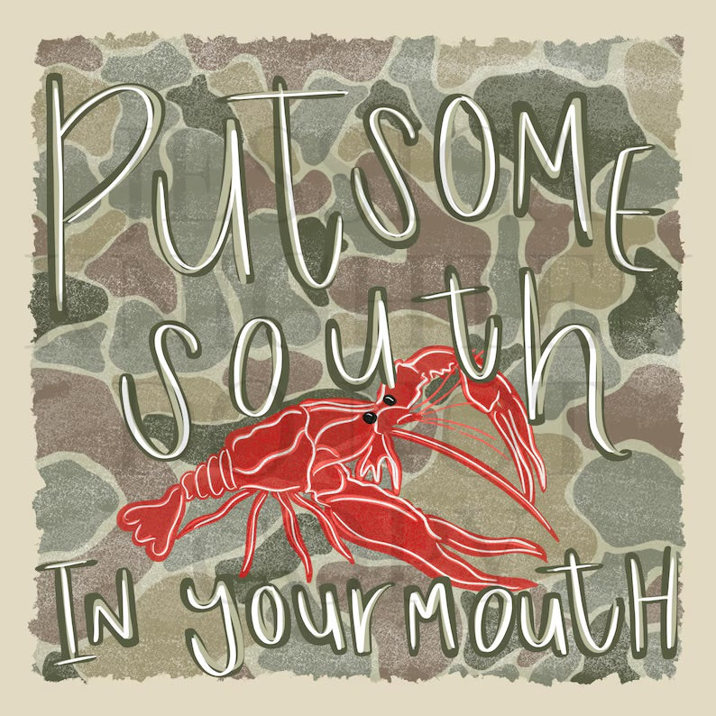 Put Some South In Your Mouth Crawfish Camo 🦞 Gildan Tee