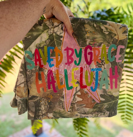 Saved By Grace Oversized Camo Sweatshirt