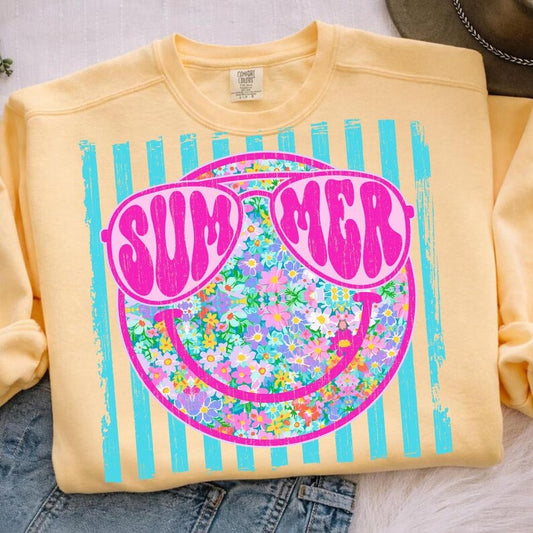Summer Striped Smiley Gildan Tee