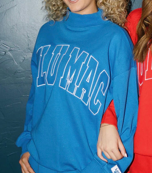LULUMAC 1002 STITCH MOCKNECK TERRY CLOTH TOP-ROYAL
