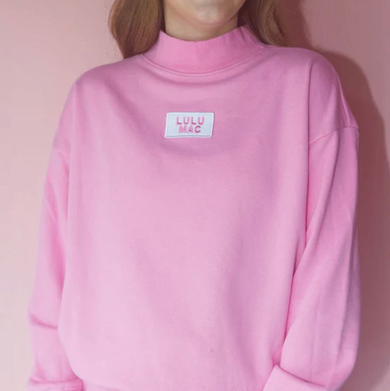 LULUMAC-1001 LONGSLEEVE TERRY CLOTH TOP- BUBBLEGUM MOCKNECK