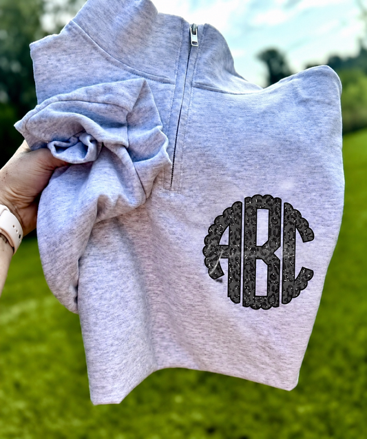 Black Leopard Monogram Custom  QZip