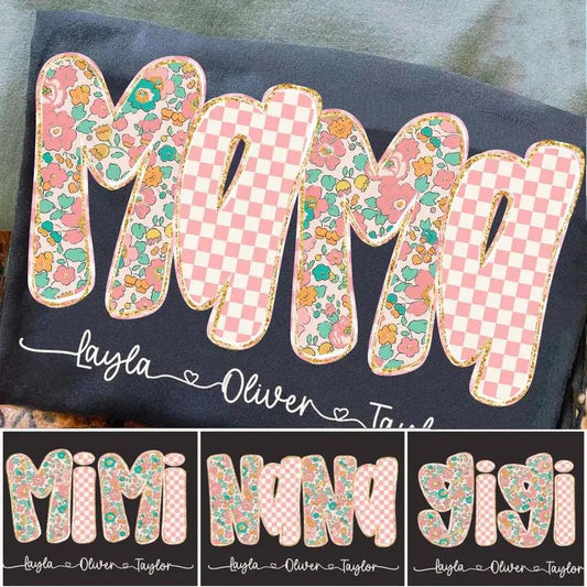 Peach Green Floral Check   CC Tee