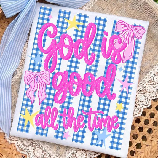 God Is Good Gingham Stripes Gildan Tee