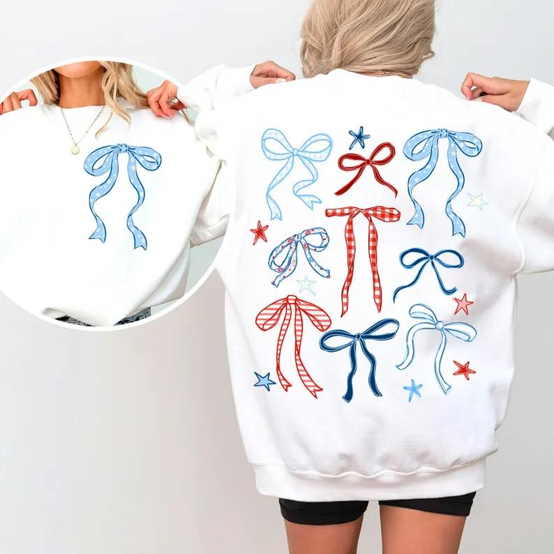 July 4 Bow Collage  Gildan Tee