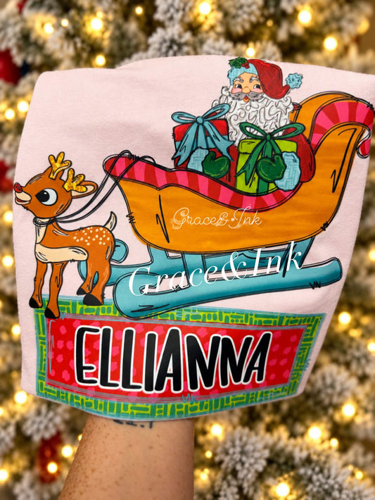 Santa Sleigh  Custom Tee Girl