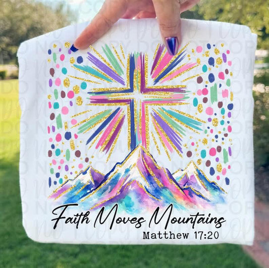 Faith Moves Mountains Cross  Gildan Tee