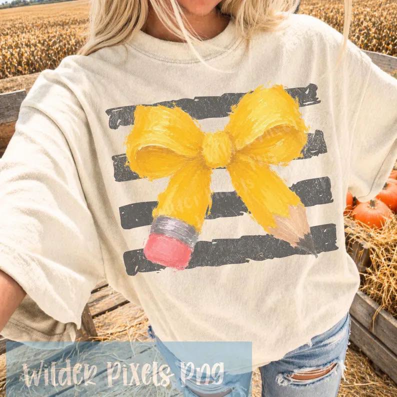 Pencil Bow Black Striped CC Tee