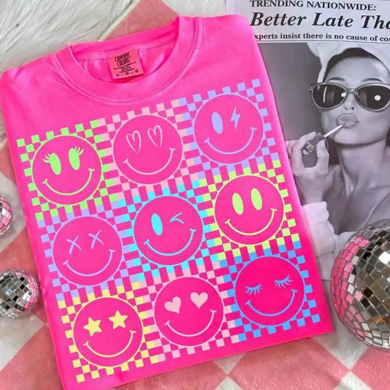 Smiley Check Collage Youth Tee
