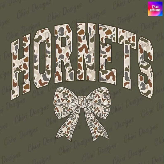 Any Team Preppy Bow  Camo Mascot   CC Tee