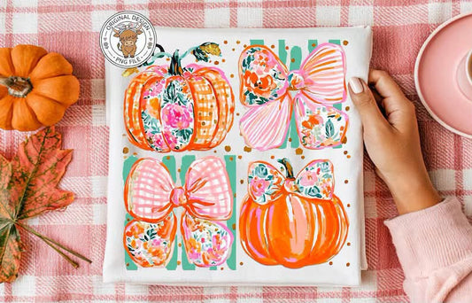 Floral Striped Pumpkin Dot  Collage Gildan Tee