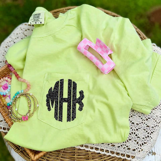 Black Leopard Monogram Pocket CC Tee