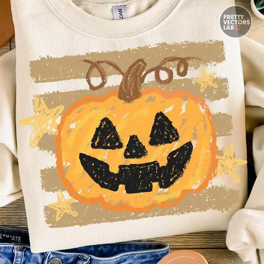 Pumpkin Striped Star Gildan Sweatshirt