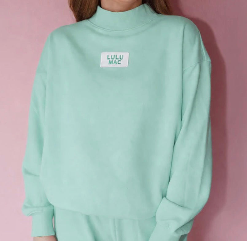 LULUMAC-1001 LONGSLEEVE TERRY CLOTH TOP- SEAFOAM MOCKNECK
