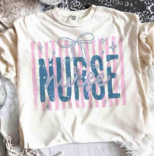 Nurse Bow Stripes  CC Tee