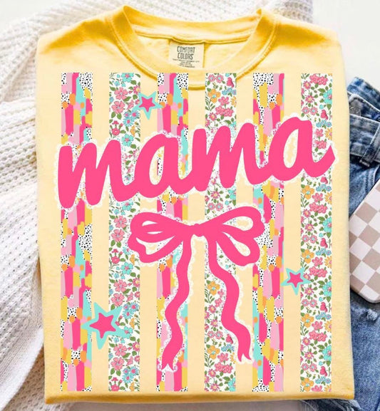 Floral Striped Name Bow     CC Tee