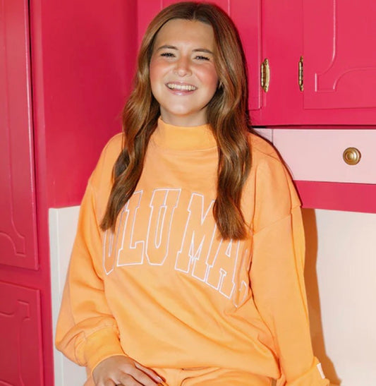 LULUMAC 1002 STITCH MOCKNECK TERRY CLOTH TOP-ORANGE
