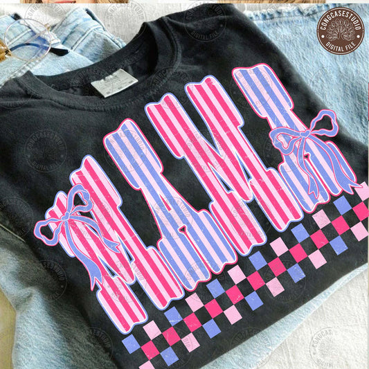 Mama Striped Checkered Coquette  Gildan Tee